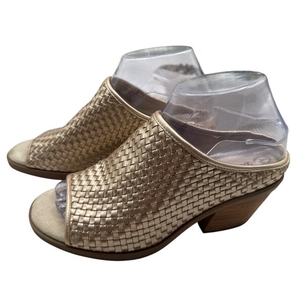 Bella Vita Size 6WW  Woven Peep-Toe Mules Wooden Block Heels For Women - Picture 2 of 12